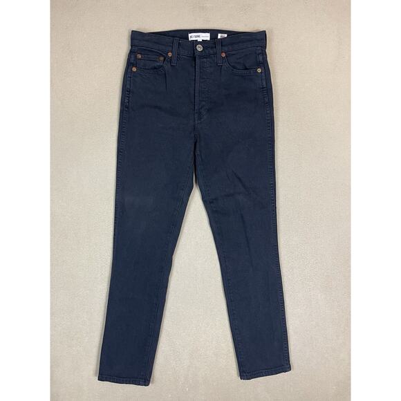 RE/DONE‎ Jeans Womens 27 Black Double Needle Ankle Crop High Rise Stretch Denim - Picture 1 of 15